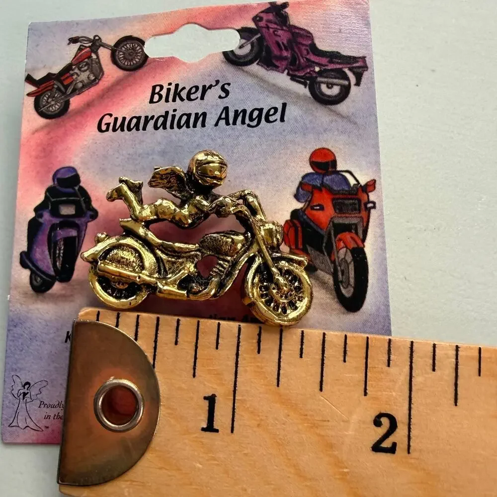 Vintage 1999 Cathedral Art Biker Guardian Angel Motorcycle Lapel Pin USA Rider